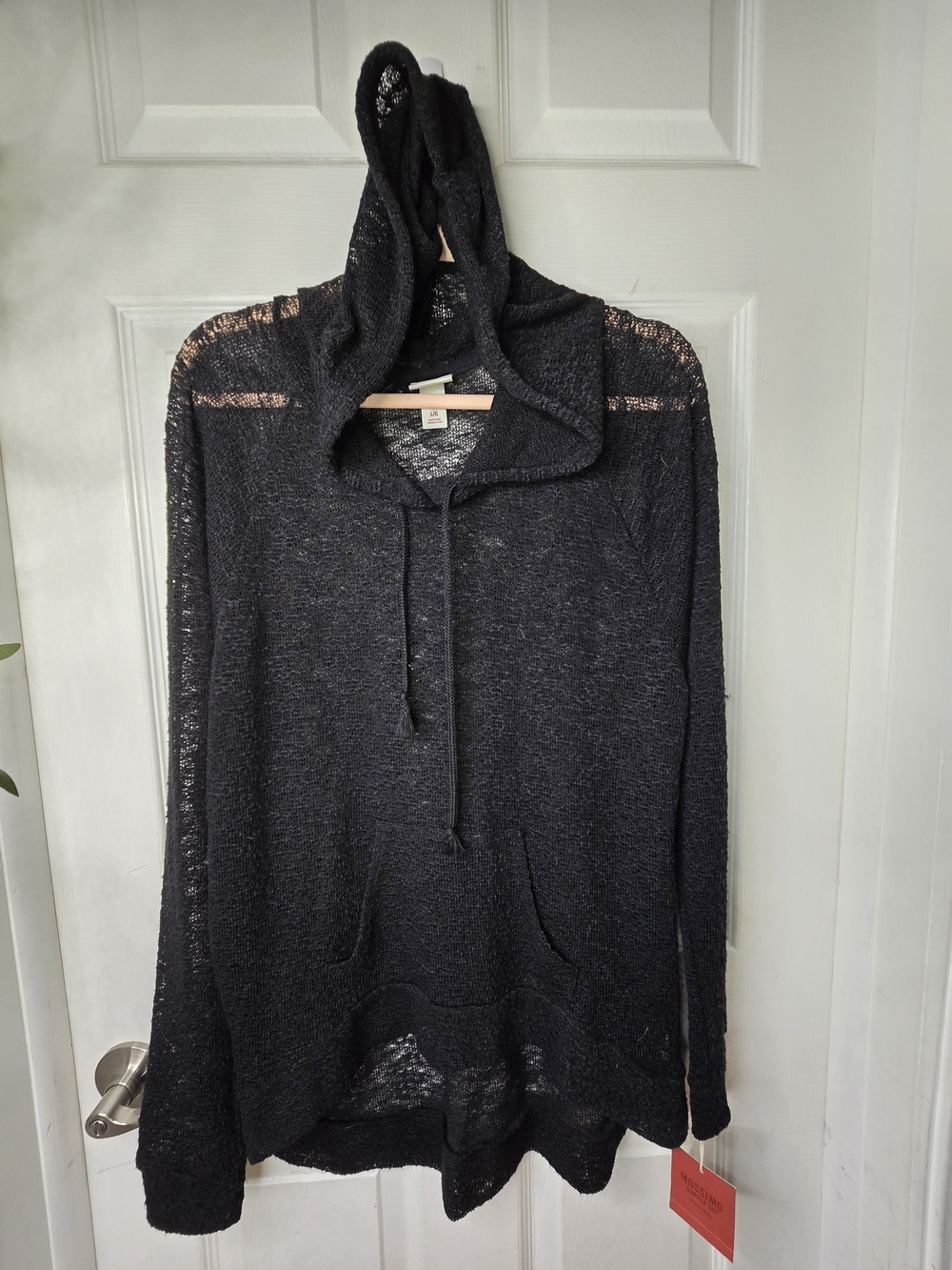 Mossimo Supply Co. Women's Open-Knit Mesh Hoodie Top – Ebony Black, Size Large